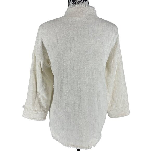Joie Winter White Blazer Hidden Zipper Oversized Fringe Size Small Cotton Wool B - Picture 5 of 10